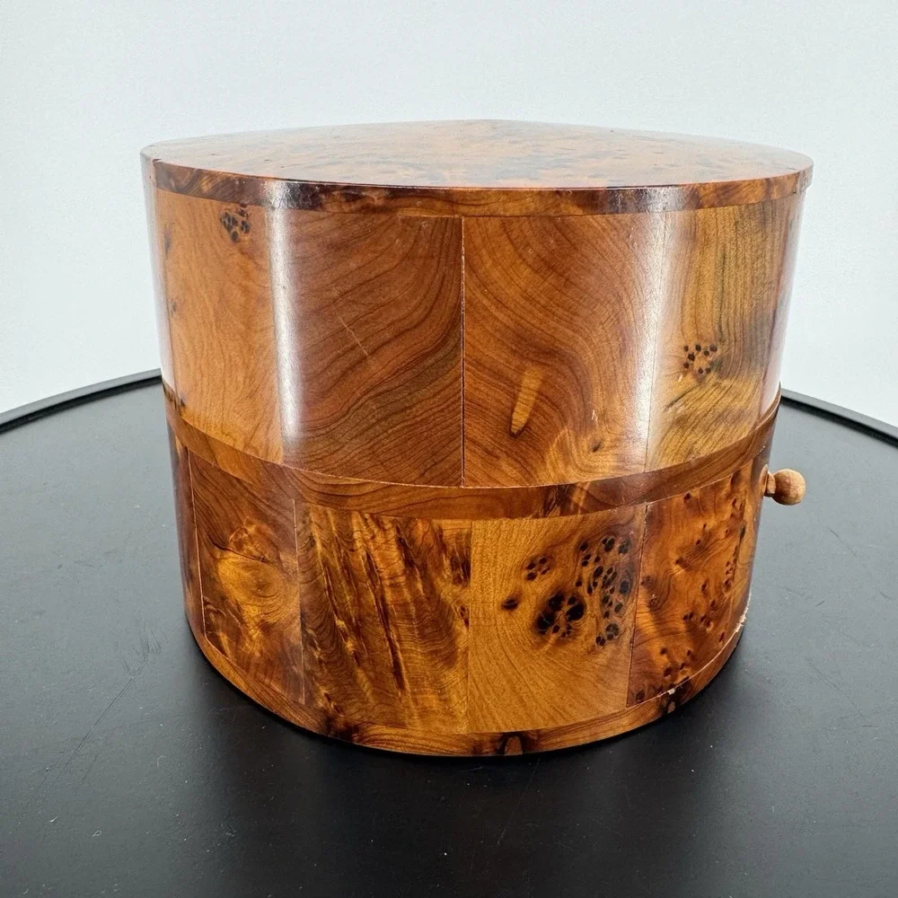Morocco Jewellery Box Thuya Wood Aromatic Marquetry 2 Drawer Cylinder Drum Heavy